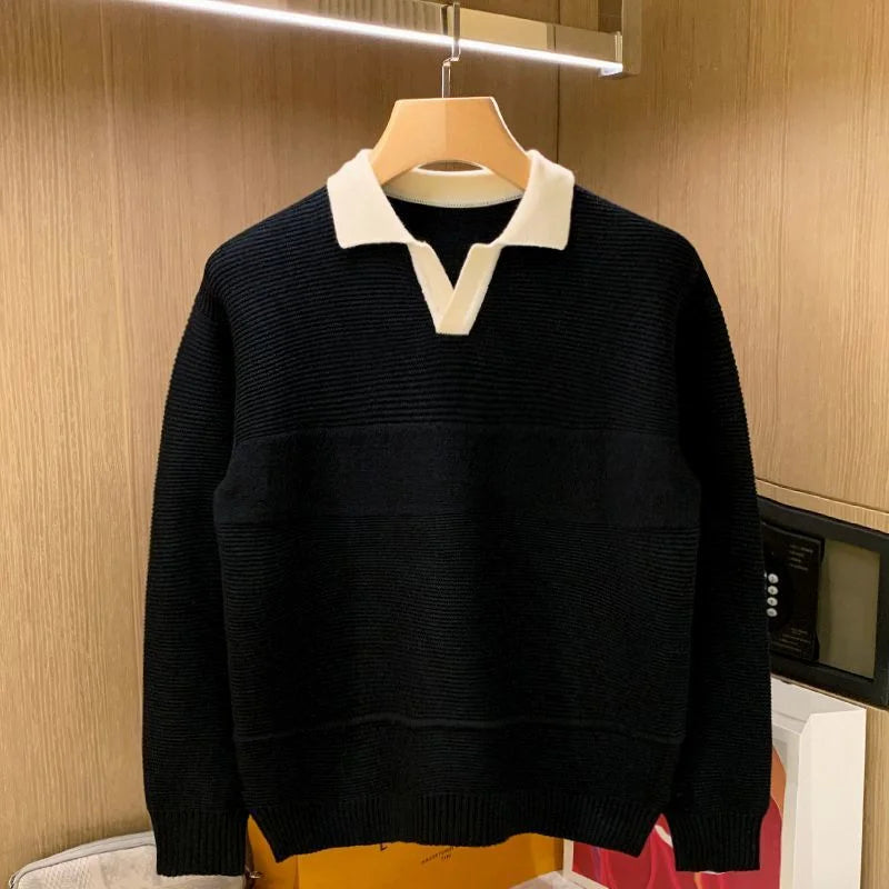 RÆNANCE – Enkel Stickad Tröja för Män i Mjukt Material med Färgblockerande Krage 2