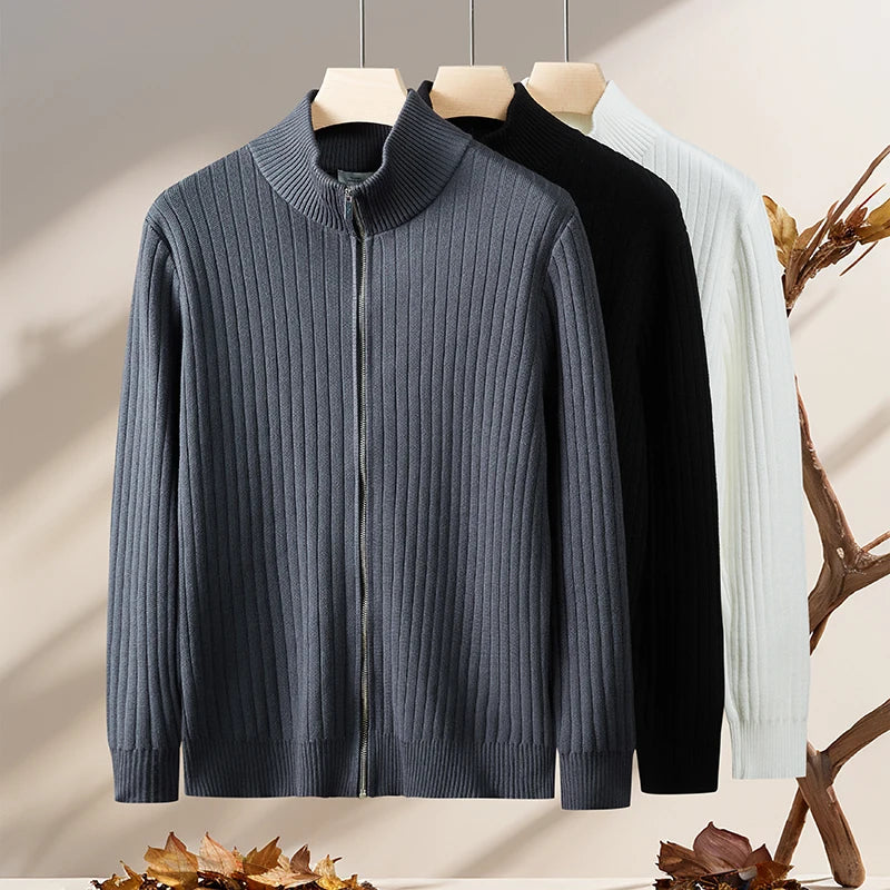 Stickad Tröja med Dragkedja för Herrar – RÆNANCE, Mjuk Merinoull, Tidlös Design, Minimalistisk Stil 5