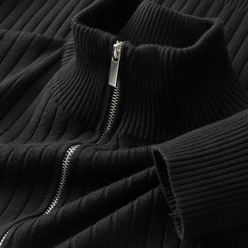 Stickad Tröja med Dragkedja för Herrar – RÆNANCE, Mjuk Merinoull, Tidlös Design, Minimalistisk Stil 8