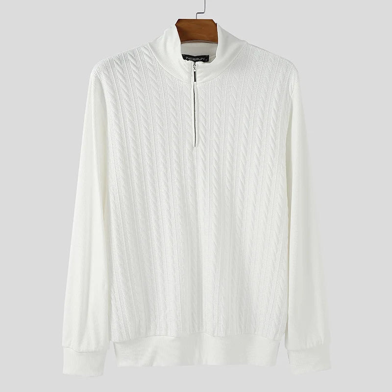 RÆNANCE – Enfärgad Herr Tröja med Dragkedja i Mjuk Polyester-Blandning 7