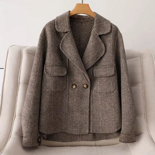 RÆNANCE – Retro Rutig Dubbelsidig Ulljacka För Kvinnor – Tidlös Design i Högkvalitativ Ull 0