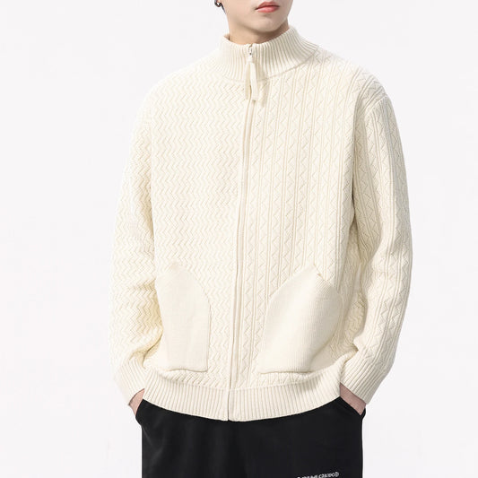 RÆNANCE – Vintage Stativkrage Kofta för Män i Mjuk Akryl – Tidlös Design för Vardags- och Formella Tillfällen 0