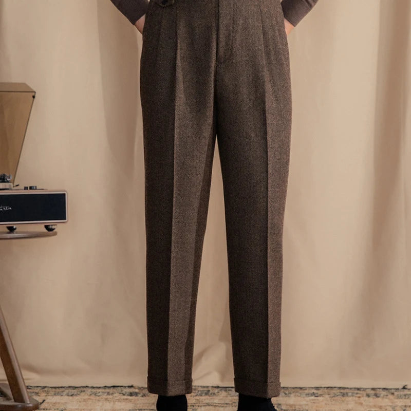 RÆNANCE – Vito Kostymbyxor Herr i 100% Ull med Fiskbensmönster – Tidlös Elegans 5