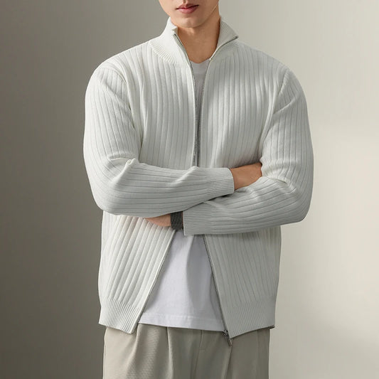 Stickad Tröja med Dragkedja för Herrar – RÆNANCE, Mjuk Merinoull, Tidlös Design, Minimalistisk Stil 0