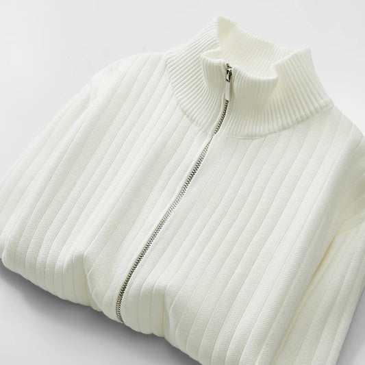 Stickad Tröja med Dragkedja för Herrar – RÆNANCE, Mjuk Merinoull, Tidlös Design, Minimalistisk Stil 3